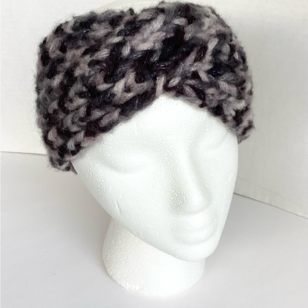 Hat Headband Earwarmer Crossover Top Knot Black Silver - Picture 2 of 13